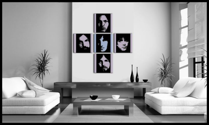 Ručne maľovaný POP Art obraz Zľava 25 % Pink Floyd 4 dielny  pf 90x90 cm