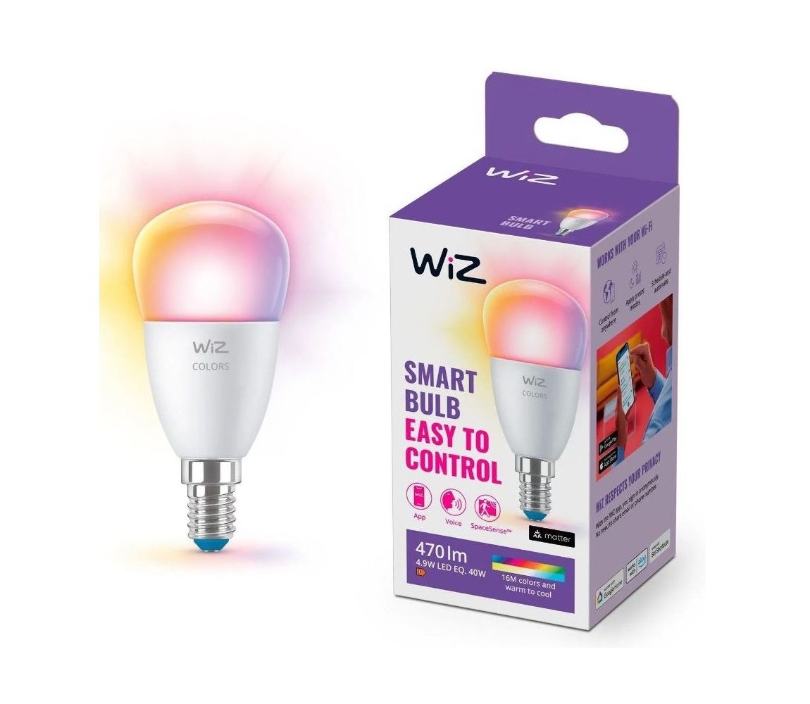 LED RGBW Stmievateľná žiarovka P45 E27/4,9W/230V 2200-6500K CRI 90 Wi-Fi - WiZ