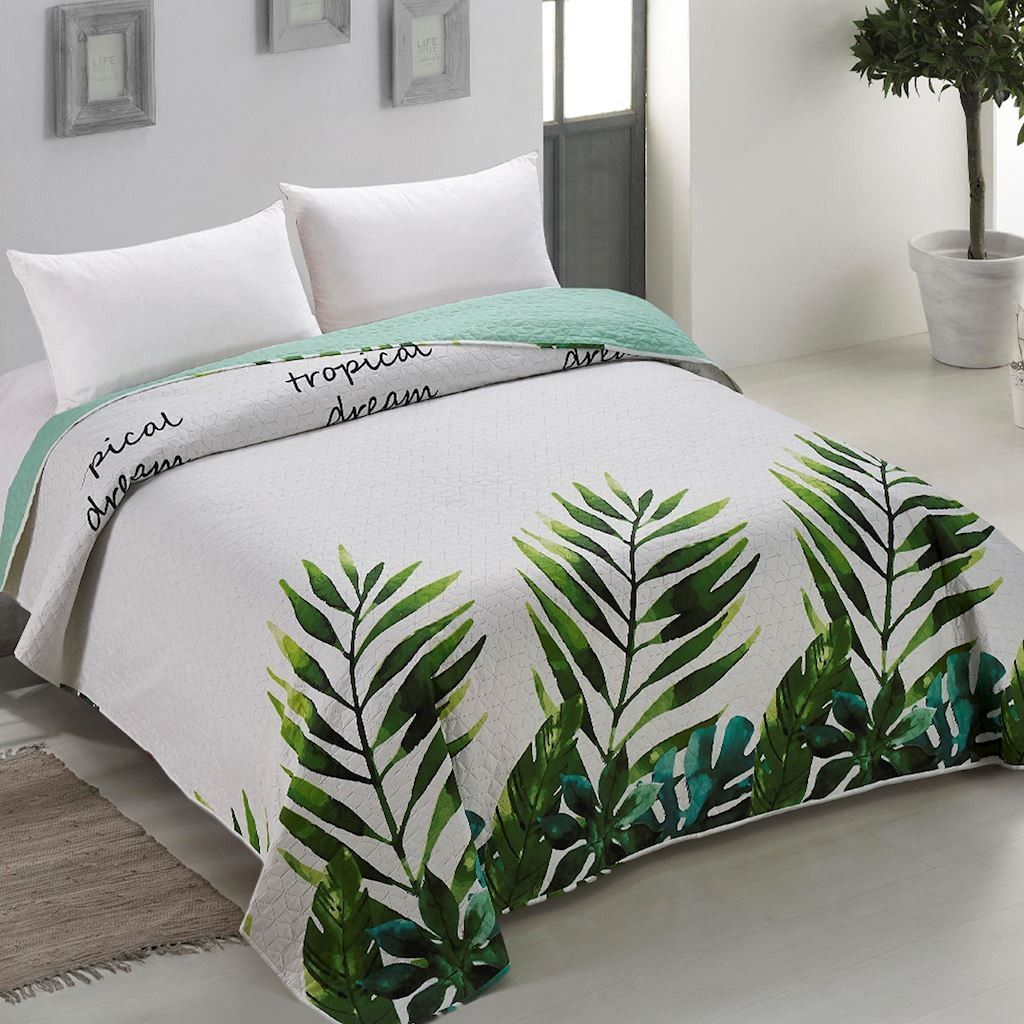 DomTextilu Prešívaný obojstranný prehoz na posteľ s tropickým motívom Šírka: 170 cm | Dĺžka: 210 cm 14399-41898