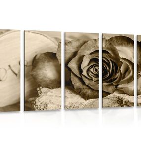 5-dielny obraz ruža v sépiovom prevedení Love