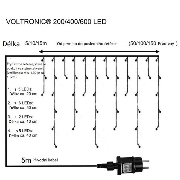 VOLTRONIC Svetelný dážď 15 m, 600 LED, teplá biela