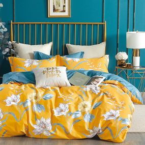 DomTextilu Krásne žlté obostranné bavlnené posteľné obliečky s kvetmi 2 časti: 1ks 140 cmx200 + 1ks 70 cmx80 Žltá 40703-185868