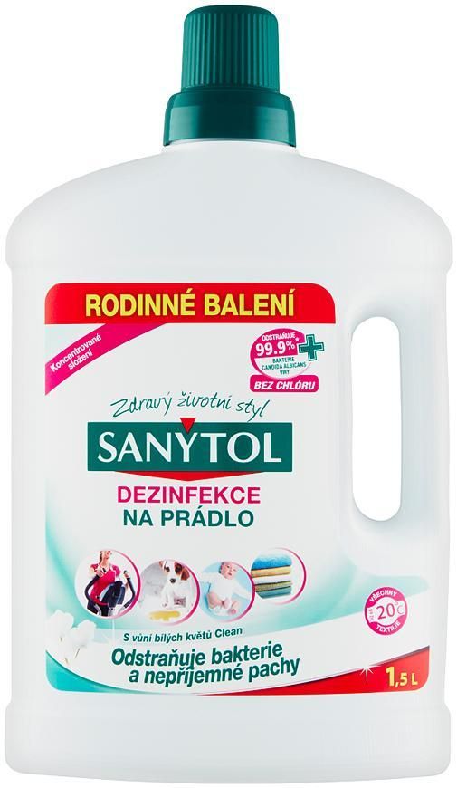 Dezinfekcia Sanytol, na bielizeň, vôňa bielych kvetov, 1,5 l