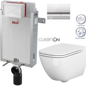 ALCADRAIN Renovmodul - predstenový inštalačný systém s chrómovým tlačidlom M1721 + WC CERSANIT CLEANON CASPIA + SEDADLO AM115/1000 M1721 CP1