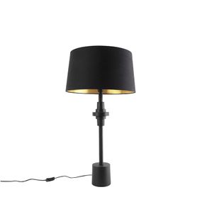 Stolová lampa v štýle art deco čierna s bavlneným tienidlom čierna 45 cm - Diverso