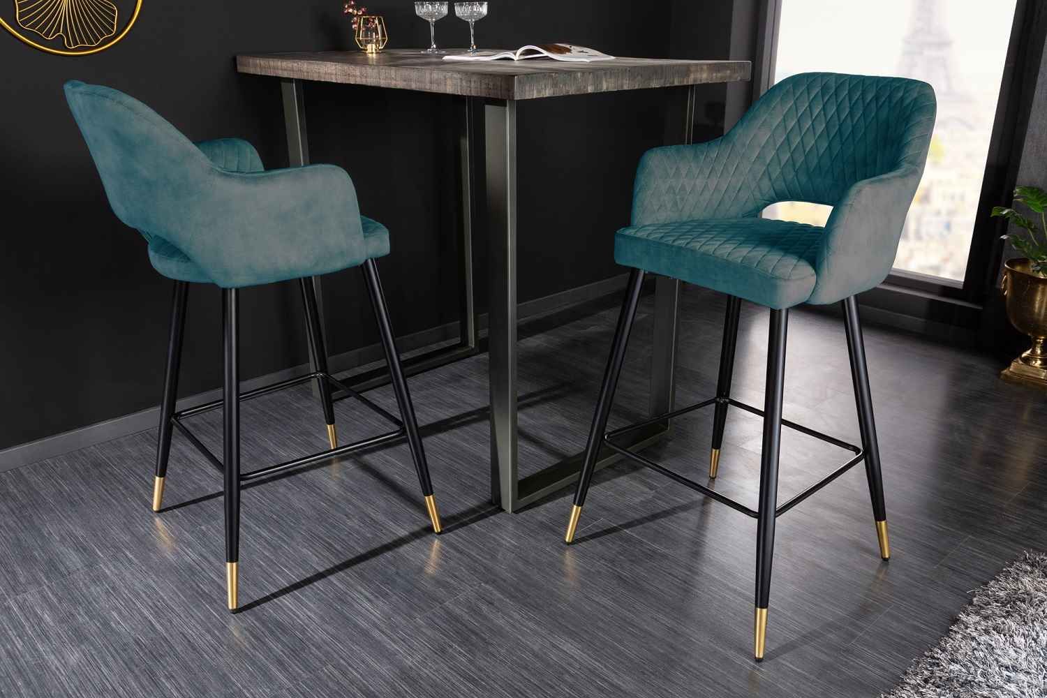 LuxD Dizajnová barová stolička Laney petrolejový zamat