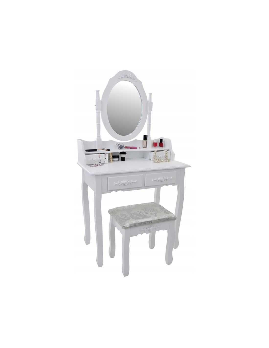 Supplies RETRO toaletný stolík s taburetkou - biely