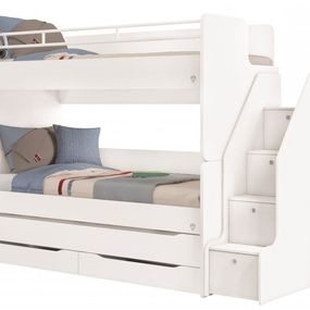 ČILEK - Poschodová posteľ White  pre 3 deti 90x200 cm s úložným priestorom (schody)