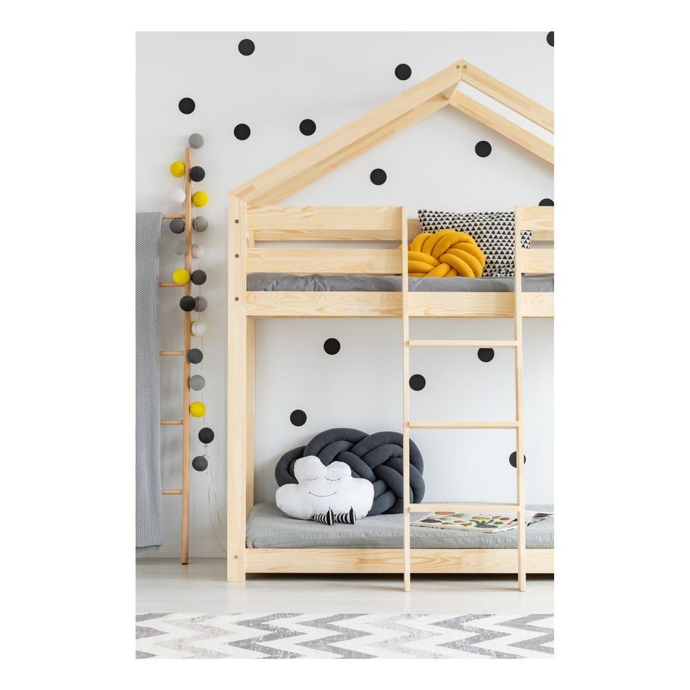 Domčeková poschodová detská posteľ z borovicového dreva 90x180 cm v prírodnej farbe Mila DMP – Adeko