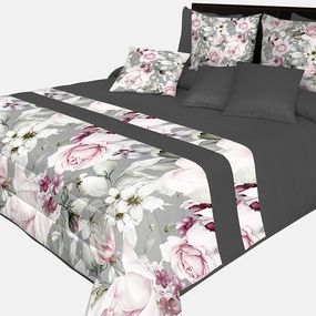 DomTextilu Romantický prehoz na posteľ v šedo-čiernej farbe s nádhernými ružovými kvetinami rôznych druhov Šírka: 220 cm | Dĺžka: 240 cm 65889-239711