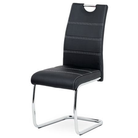 Autronic Jedálenská stoličky ekokoža čierna, biele prešitie/nohy kov, chróm HC-481 BK