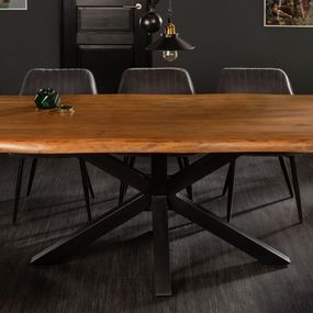 Estila Industriálny masívny jedálenský stôl Mammut z akáciového dreva hnedej farby s čiernymi kovovými nohami 180cm