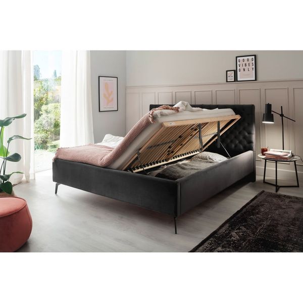 Tmavosivá dvojlôžková posteľ s roštom a úložným priestorom Meise Möbel La Maison, 160 x 200 cm