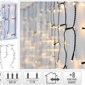 Kinekus Svetlo vianočné cencúle 180 LED teplé biele, 6 m, s funkciami, vonkajšie/vnútorné