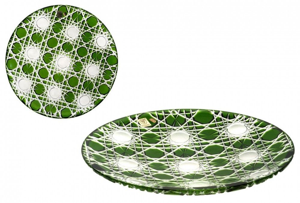 Krištáľový tanier Flake, farba zelená, priemer 300 mm
