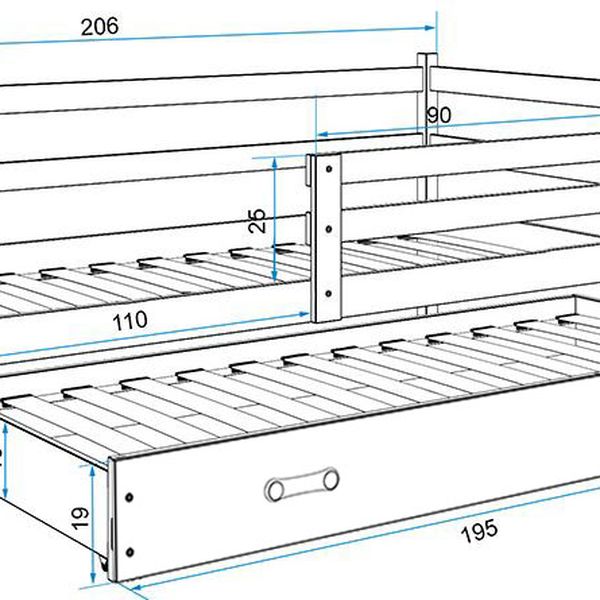 Posteľ s prístelkou ERIK 2 - 200x90cm Biely - Zelený