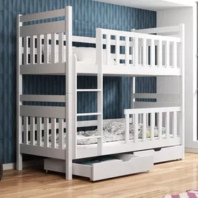 Detská poschodová posteľ z masívu MARIE so šuplíkmi 200x90 cm - biela