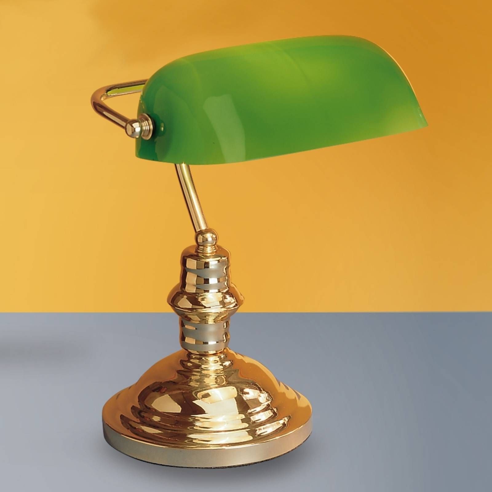 Orion Stolná lampa Onella v bankárskom štýle zelená, Obývacia izba / jedáleň, lakované železo, sklo, E27, 60W, L: 25 cm, K: 35cm