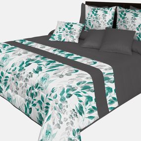 DomTextilu Kvalitný prehoz na posteľ sivej farby s motívom krásnych tyrkysových listov Šírka: 200 cm | Dĺžka: 220 cm 48449-221667