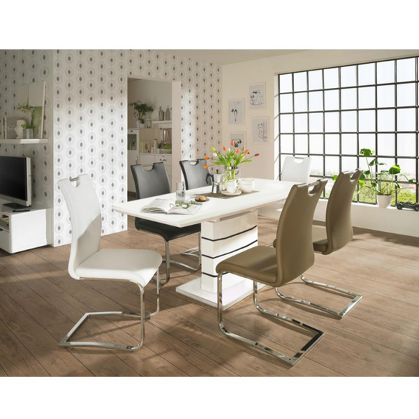 Jedálenský rozkladací stôl, biela s vysokým leskom HG, 140-180x90 cm, MEDAN