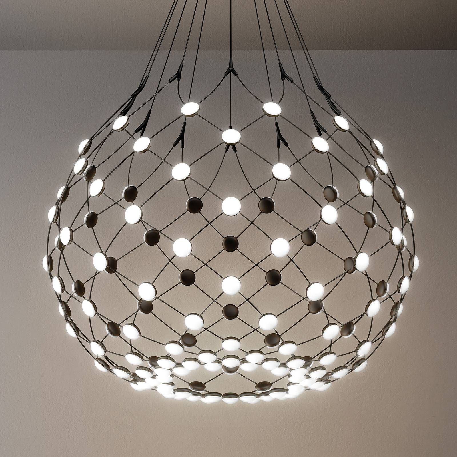 Luceplan Mesh závesné LED Ø 80 cm 3m zavesenie, Obývacia izba / jedáleň, kov, polykarbonát, 53W, K: 60cm