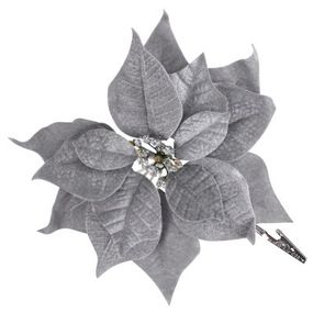 Kvet MagicHome Vianoce Poinsettia, so štipcom, strieborný, veľkosť kvetu: 25 cm, dĺžka kvetu: 26 cm