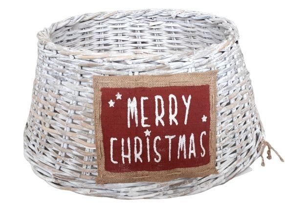 Biely ratanový kryt pod vianočný stromček Merry Christmas - Ø 60 Ø 45*26 cm