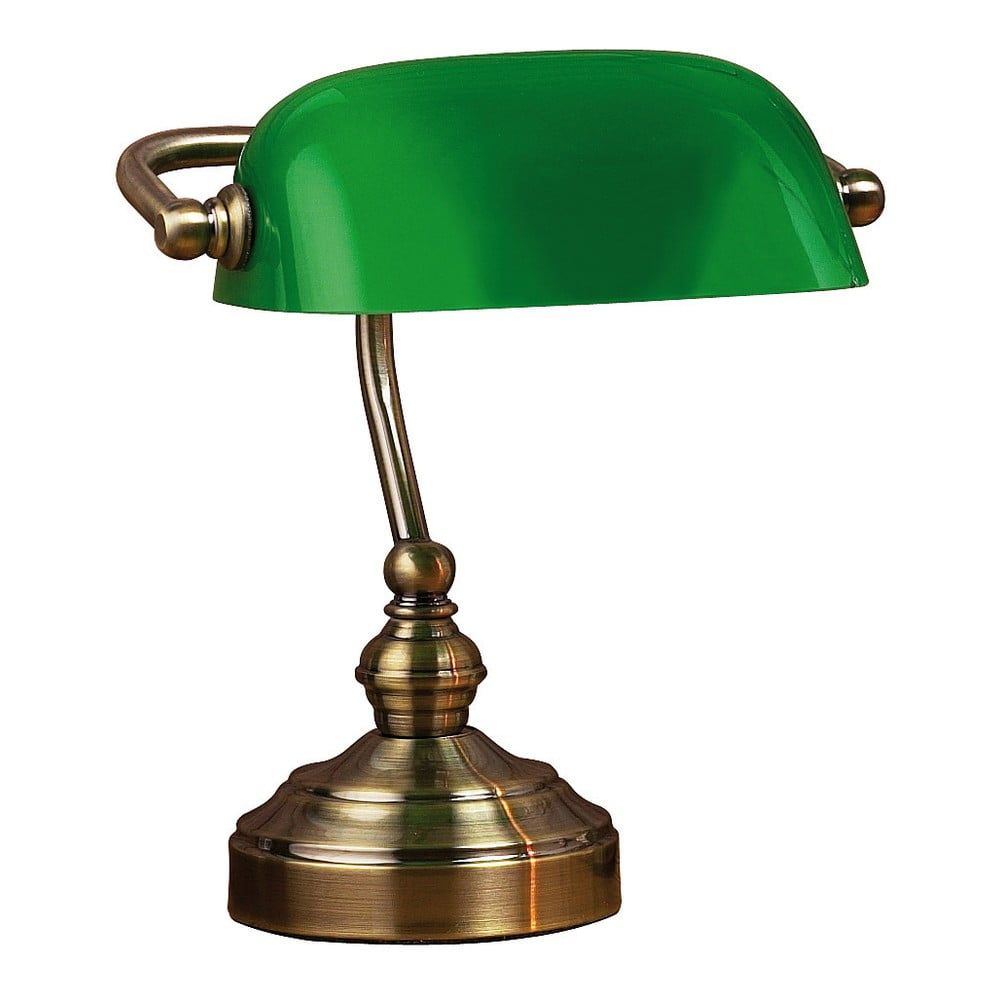 Stolová lampa v zelenej a mosadznej farbe Markslöjd Bankers, výška 25 cm