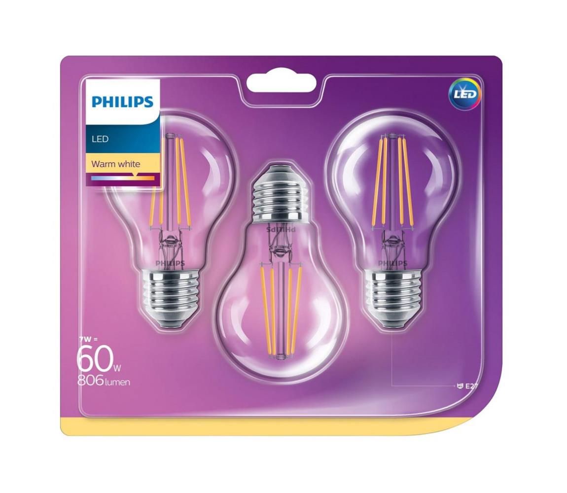 SADA 3x LED Žiarovka Philips VINTAGE E27/7W/230V 2700K