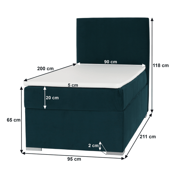 Boxspringová posteľ, jednolôžko, zelená, 90x200, pravá, SAFRA