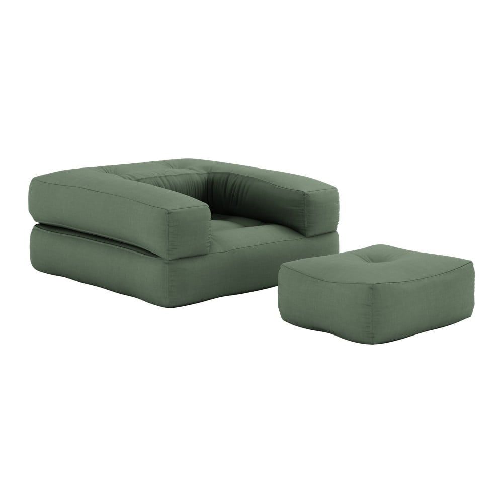 Rozkladacie kreslo so zeleným poťahom Karup Design Cube Olive Green