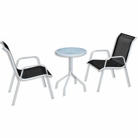 Záhradný bistro set 3 ks kov / textilen Dekorhome Čierna / sivá