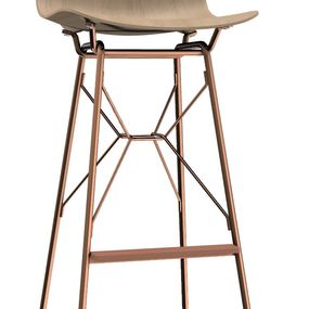 MAGIS - Barová stolička TROY WIREFRAME s dreveným sedadlom - vysoká