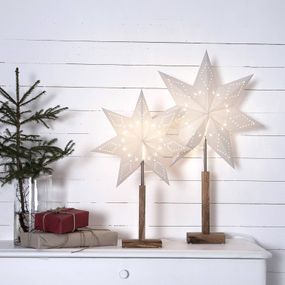 STAR TRADING Karo – stojaca deko lampa s hviezdnym vzorom 70 cm, papier, drevo, E14, 25W, P: 43 cm, K: 70cm