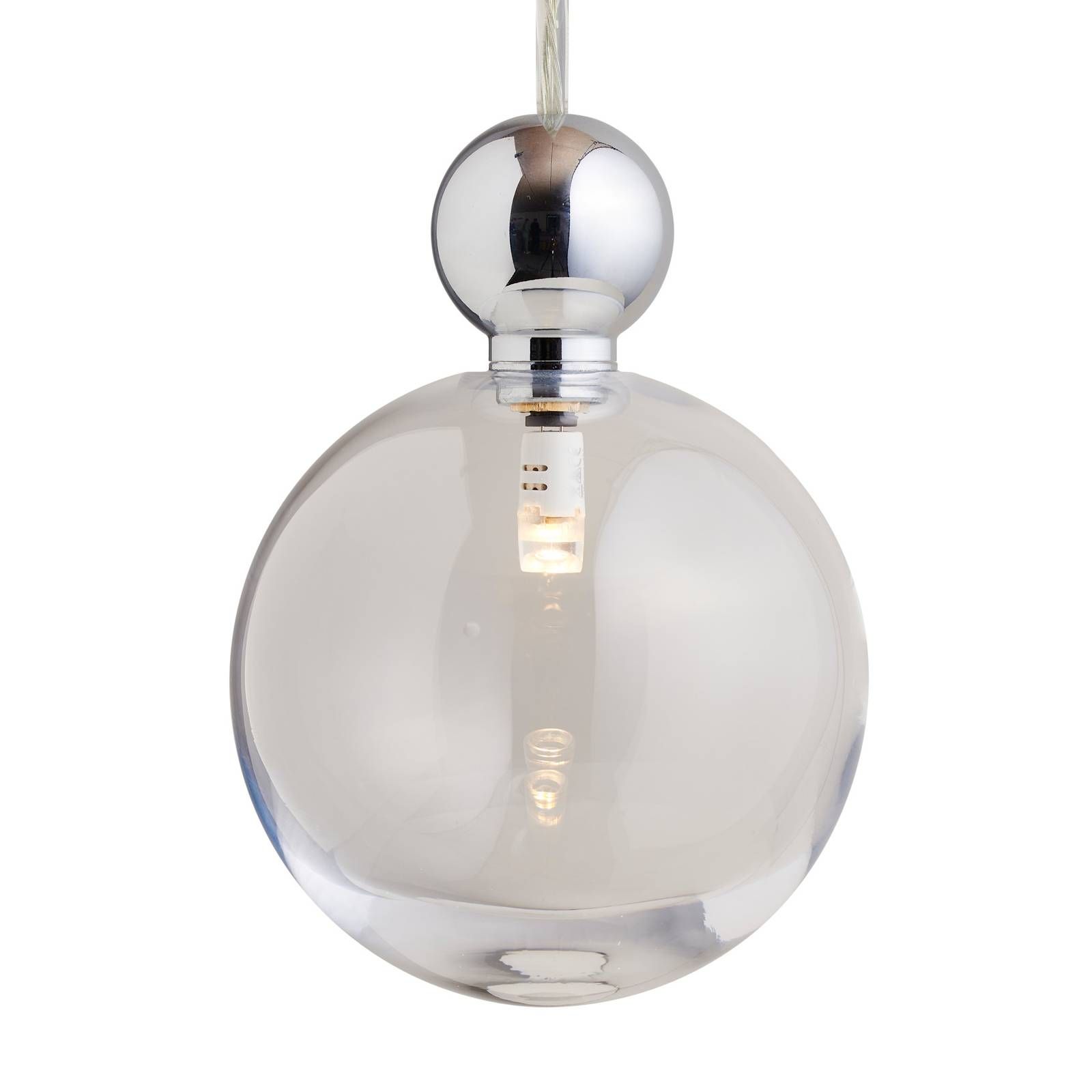 EBB & FLOW Uva L závesná lampa strieborná číra, Obývacia izba / jedáleň, sklo, kov, plast, G4, 1.5W, K: 13cm