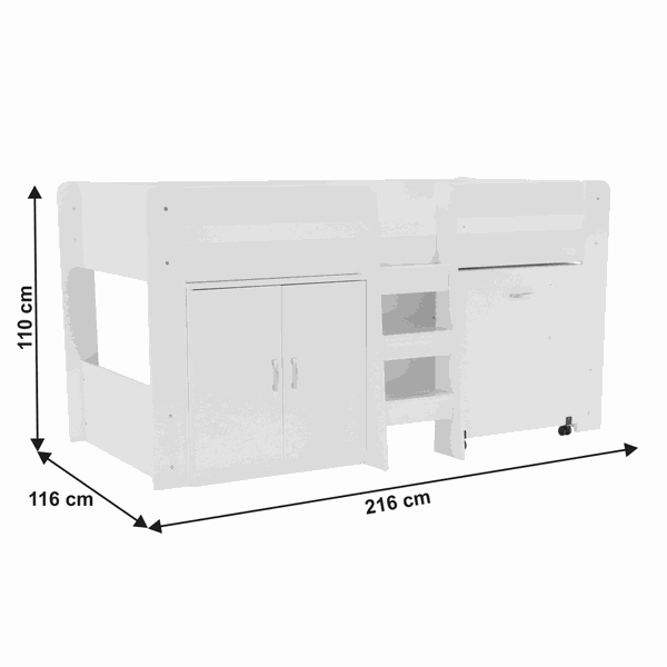 Kombinovaná posteľ do detskej izby, biela, FANY