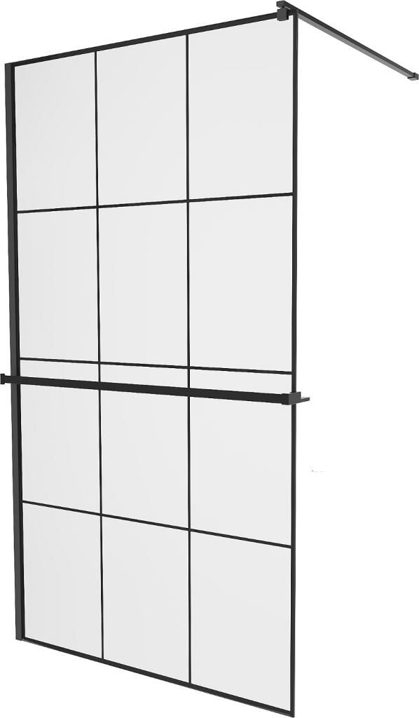 MEXEN/S - KIOTO Sprchová zástena WALK-IN s poličkou a držiakom uterákov 120 x 200 cm, transparent/čierna 8 mm, čierna - 800-110-121-70-77 800-120-121-70-77