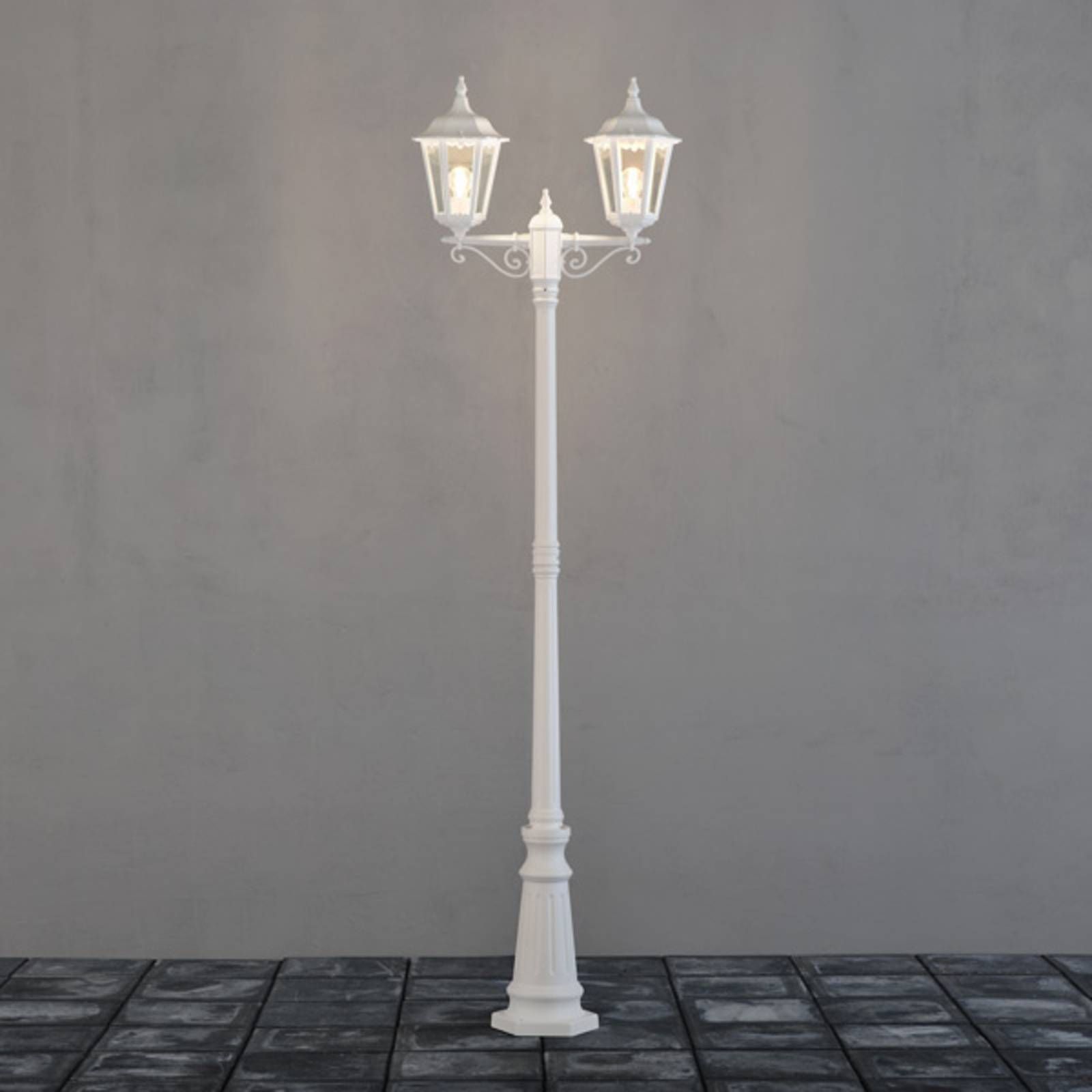 Konstsmide Stĺpové svietidlo Firenze, 2-plameňové biele, hliník, sklo, E27, 100W, L: 25 cm, K: 220cm