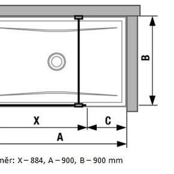 Jika Pure - Sklenená stena bočná 880 mm na sprchovú vaničku 90 cmx90 cm s úpravou Jika Perla Glass, 900 mm x 200 mm x 2000 mm H2694270026681