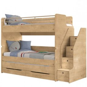 ČILEK - Poschodová posteľ pre 3 deti 90x200 cm s úložným priestorom (schody)