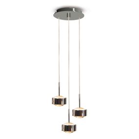 Top Light Závesné LED svietidlo Puk Maxx Drop Trio, chróm, Obývacia izba / jedáleň, kov, sklo, G9, 3W, K: 5cm