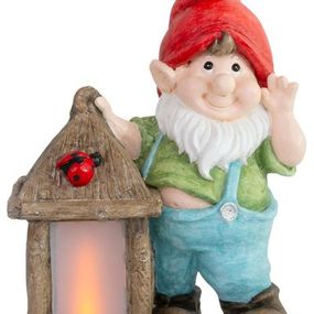 Dekorácia MagicHome, Trpaslík so solárnym lampášom, LED, keramika, 32,5x21x43,5 cm