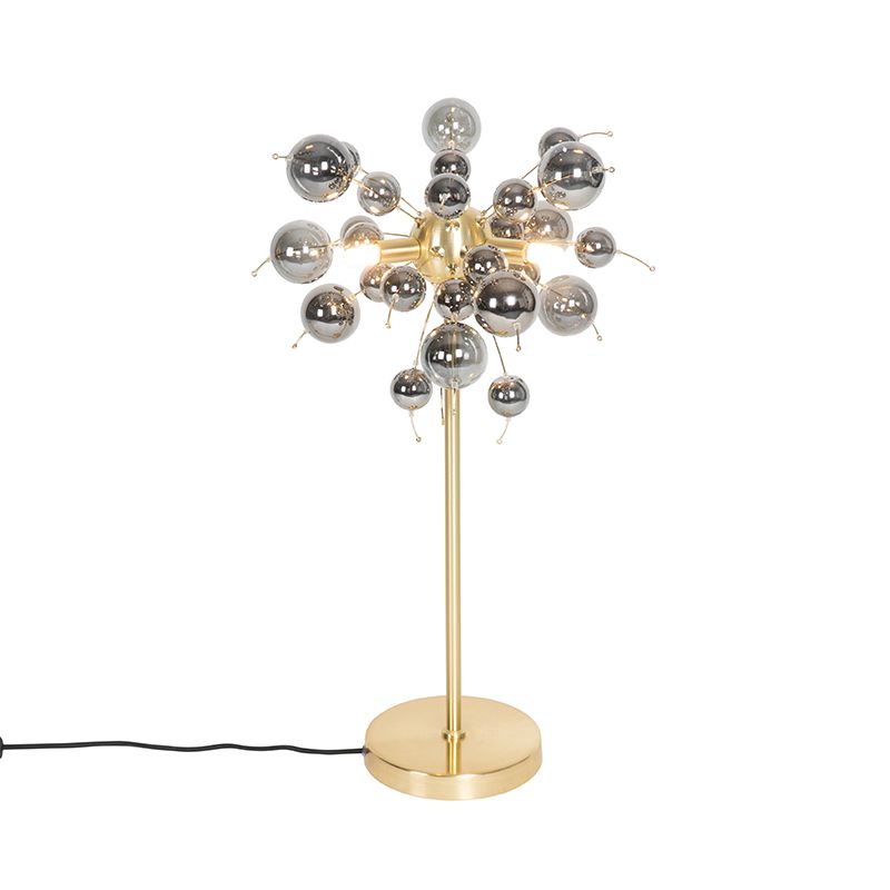 Dizajnová stolná lampa mosadzná s dymovým sklom 3-svetlá - Explode