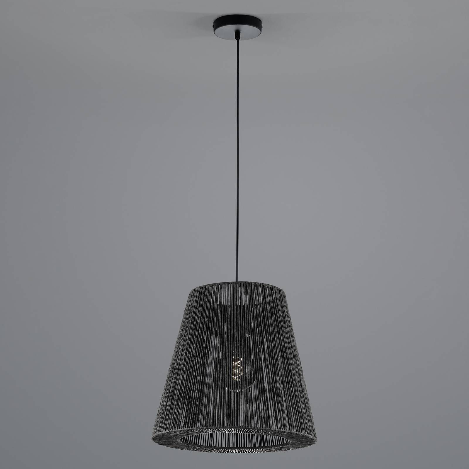 HELL Závesné svietidlo Rope z papiera, čierna, Ø 38 cm, Obývacia izba / jedáleň, papier, E27, 40W