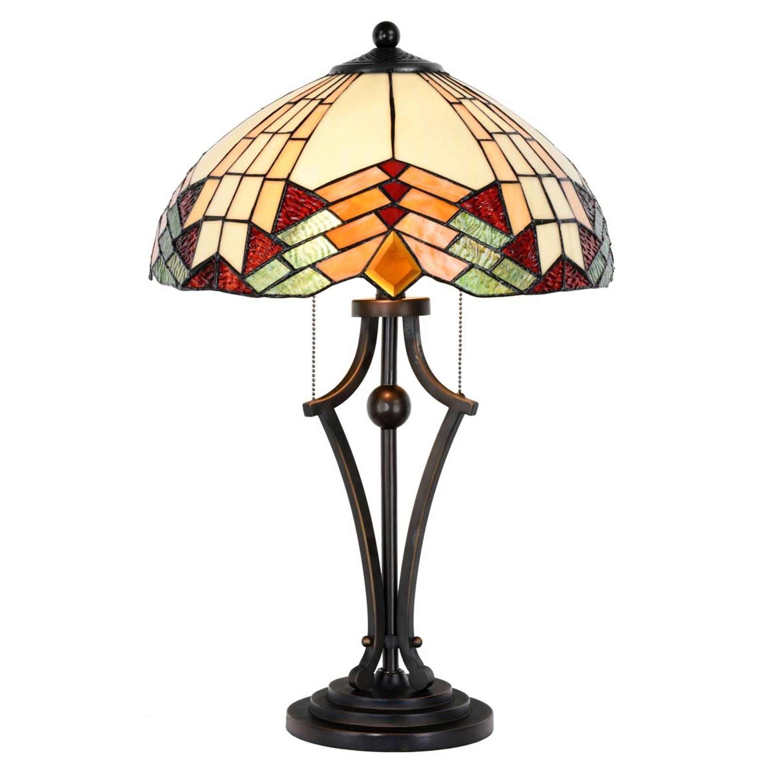 Clayre&Eef Stolná lampa 5961 Tiffany vzhľad s farebným sklom, Obývacia izba / jedáleň, sklo, polyrezín, E27, 60W, K: 60cm