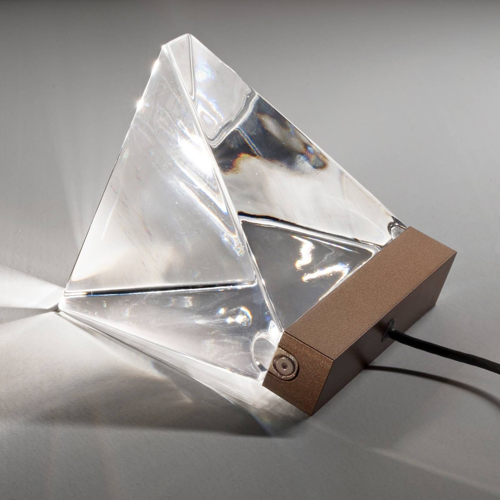Fabbian Tripla – krištáľová stolná lampa LED bronz, Obývacia izba / jedáleň, kov, krištáľové sklo, 4.3W, L: 9.8 cm, K: 8.8cm