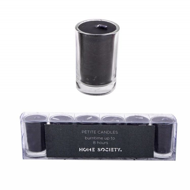 Sada mini votívnych sviečok v skle, Black, 6 ks/set