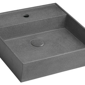 SAPHO - QUADRADO betónové umývadlo na dosku vrátane výpuste, 46x46 cm, čierny granit AR468