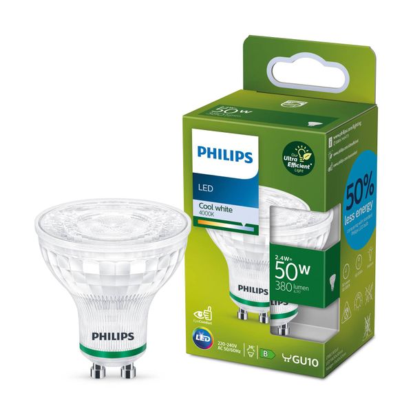 Philips LED reflektor GU10 2, 4W 380lm 36° 4 000K, plast, GU10, 2.4W, Energialuokka: B, P: 5.4 cm