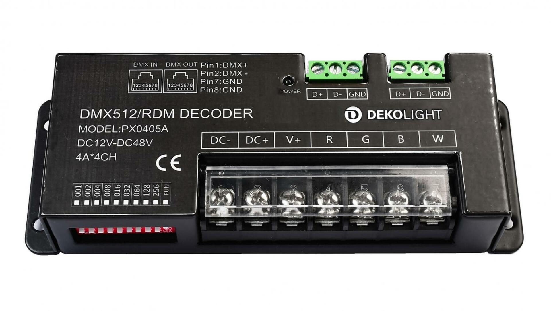 Light Impressions Deko-Light řídící jednotka 4 kanálový LED DMX stmívač 12-48V 12/24/48V DC DMX512 843060